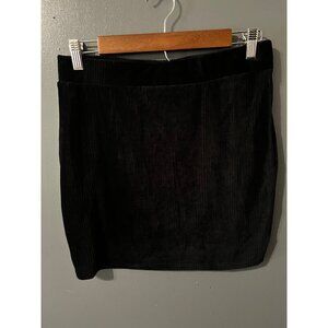 Black Corduroy Skirt With Stretch Waistband - Size L